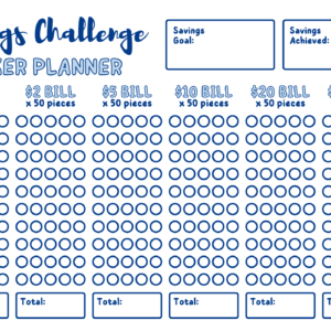 Blue Minimalist Savings Challenge Tracker A4 (Landscape)